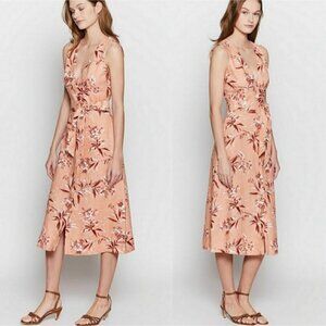 Joie Ethelda Dress In Warm Blush Women's L NEW Midi Tropical Floral Linen Beach
